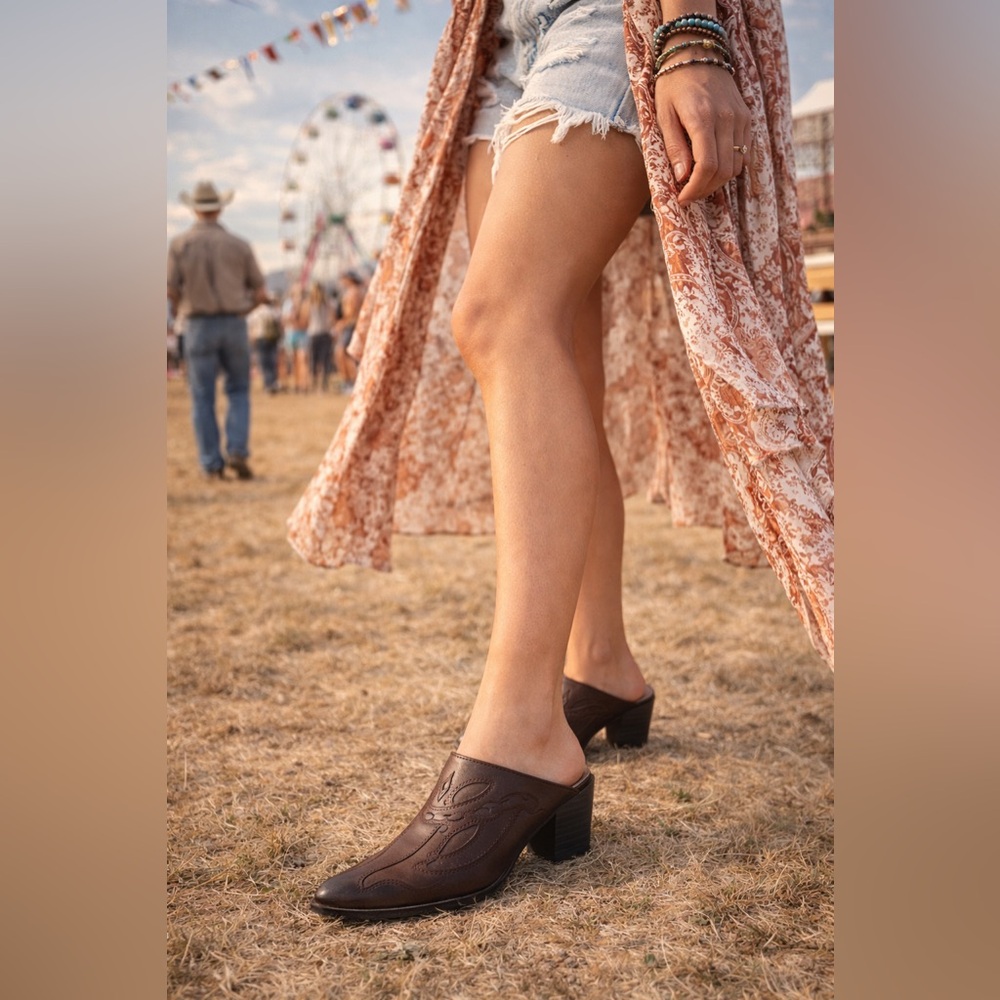 Roper Brown Western Mule Clogs Cutout Pointed Toe Shoes Women’s 9.5